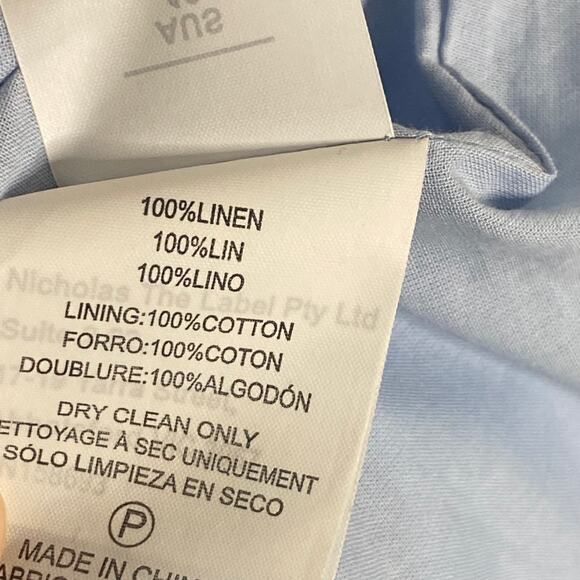 Nicholas Makenna Pleated Drop Waist Corset Linen Midi Dress Sky 12 - Picture 4 of 8